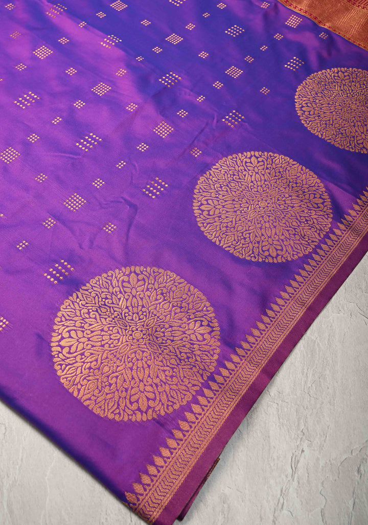 Purple Dual tone Kanchi Semi Silk Saree with Zari Buttas and Mandala Motifs on Border