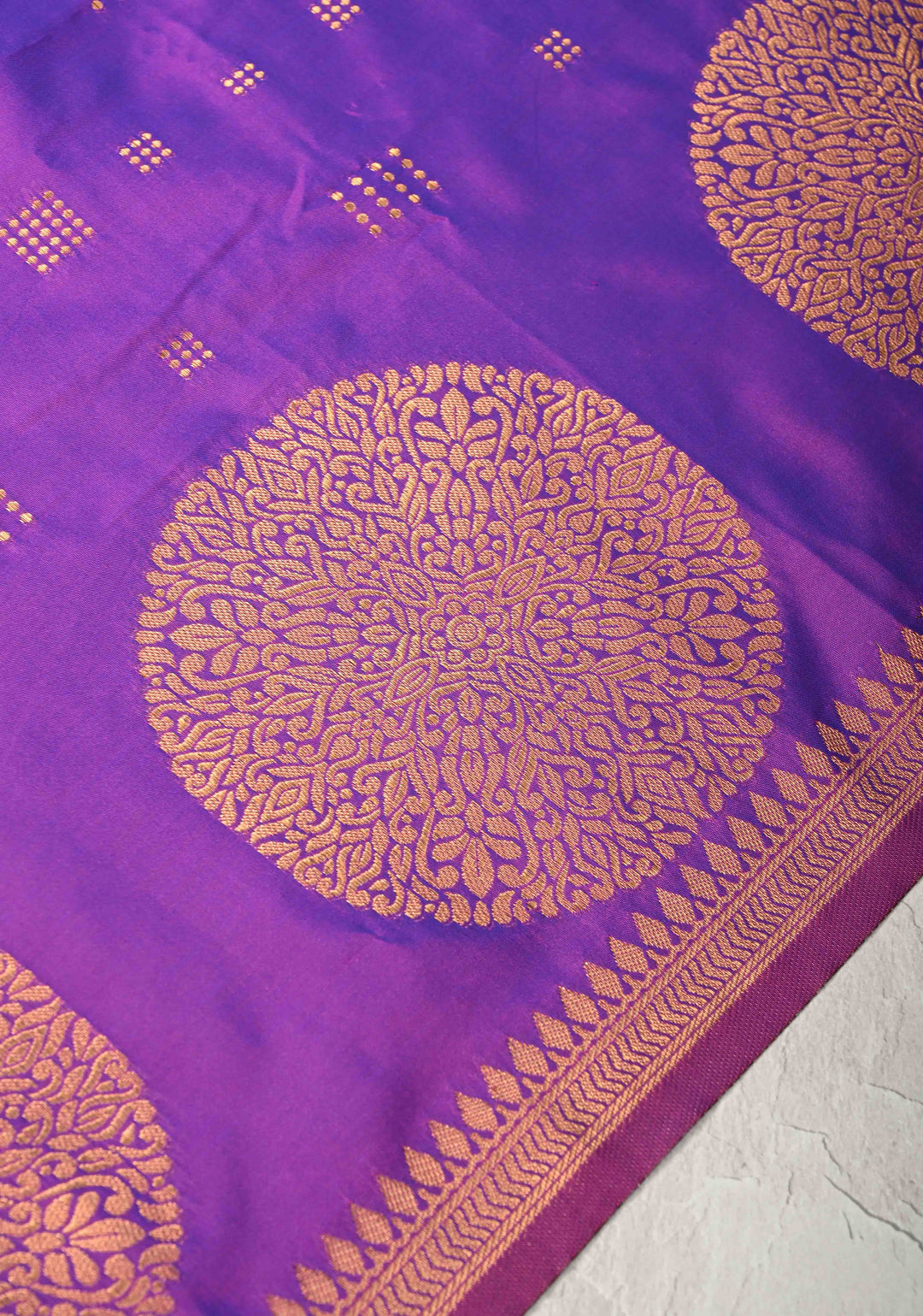 Purple Dual tone Kanchi Semi Silk Saree with Zari Buttas and Mandala Motifs on Border