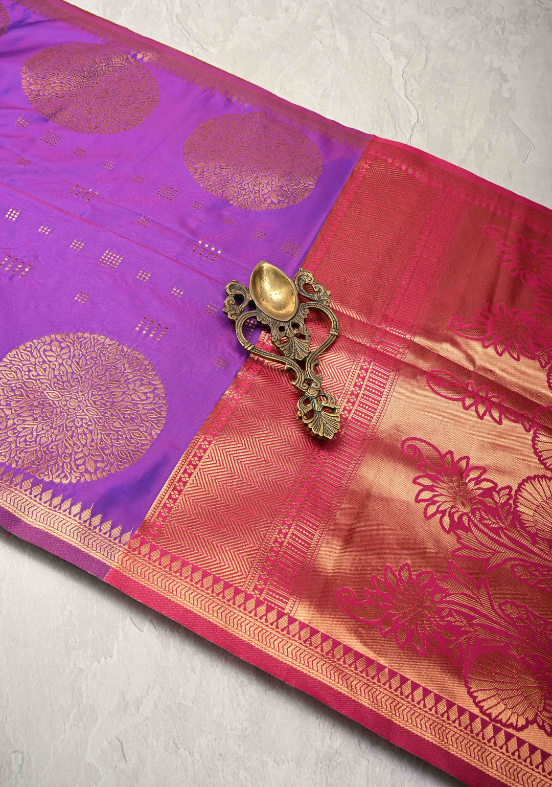 Purple Dual tone Kanchi Semi Silk Saree with Zari Buttas and Mandala Motifs on Border