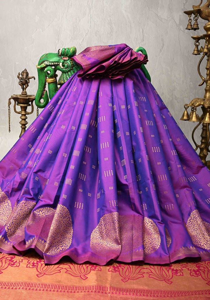Purple Dual tone Kanchi Semi Silk Saree with Zari Buttas and Mandala Motifs on Border
