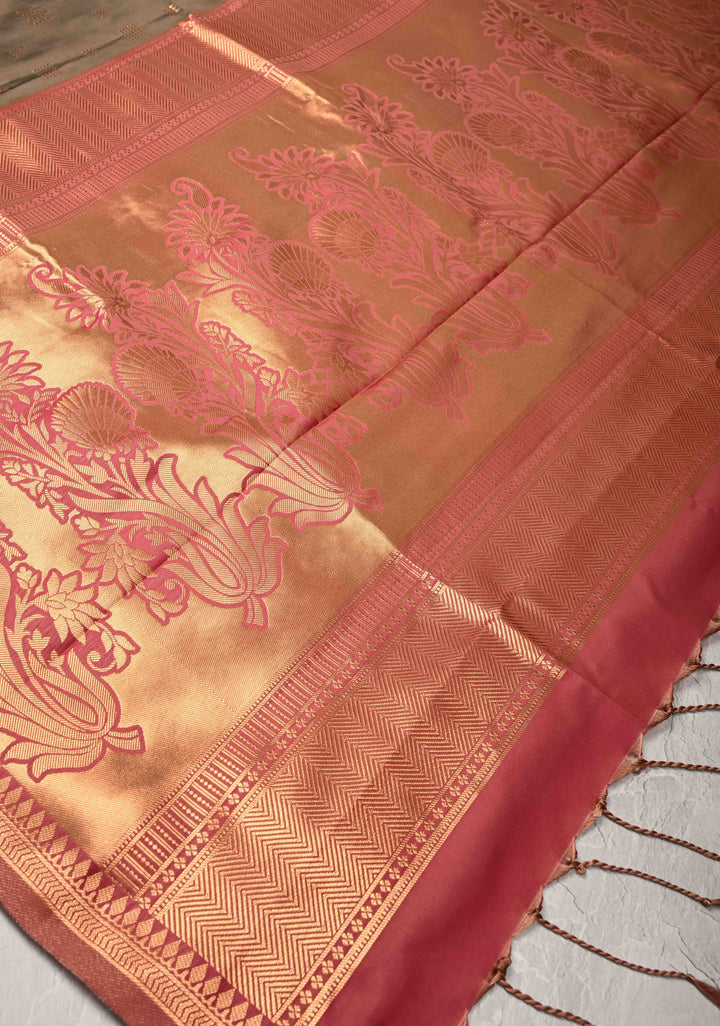 Green-Pink Dual tone Kanchi Semi Silk Saree with Zari Buttas and Mandala Motifs on Border
