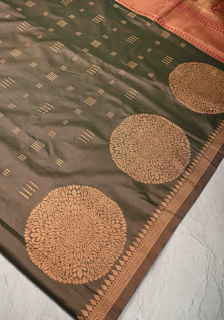 Green-Pink Dual tone Kanchi Semi Silk Saree with Zari Buttas and Mandala Motifs on Border