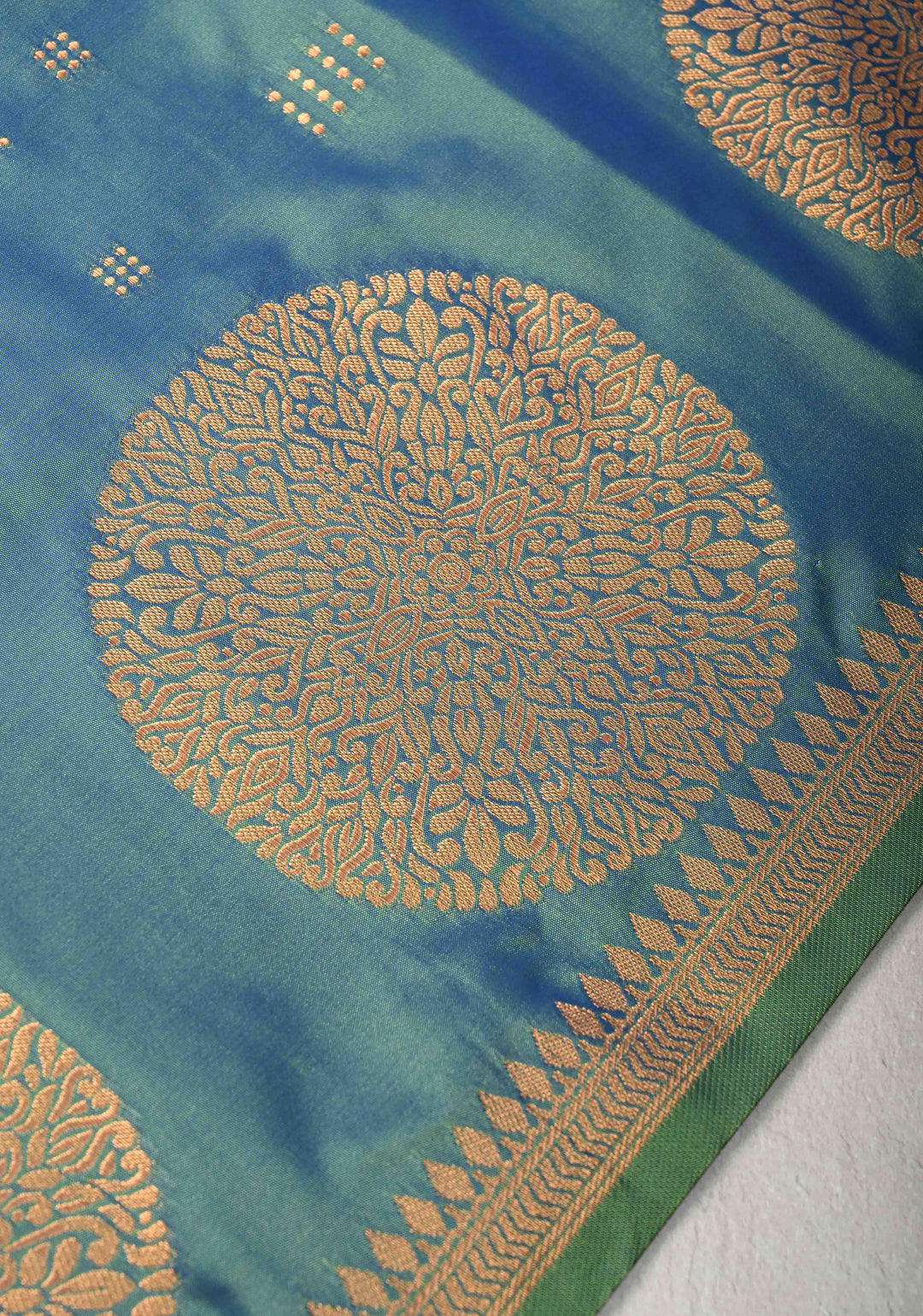 Blue Dual tone Kanchi Semi Silk Saree with Zari Buttas and Mandala Motifs on Border
