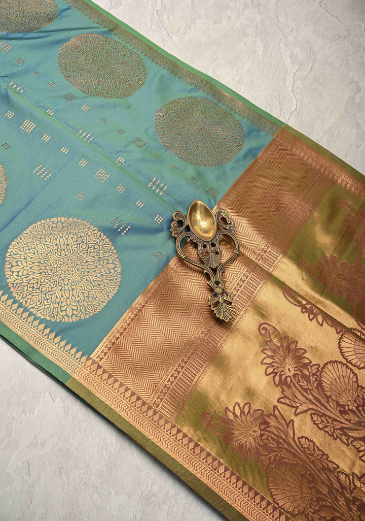 Blue Dual tone Kanchi Semi Silk Saree with Zari Buttas and Mandala Motifs on Border
