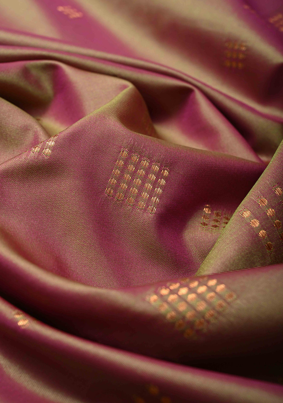 Green-Purple Dual tone Kanchi Semi Silk Saree with Zari Buttas and Mandala Motifs on Border