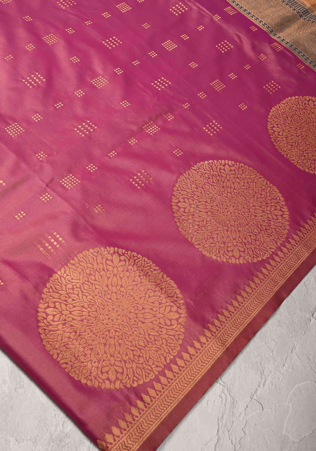 Mulberry Kanchi Semi Silk Saree with Zari Buttas and Mandala Motifs on Border