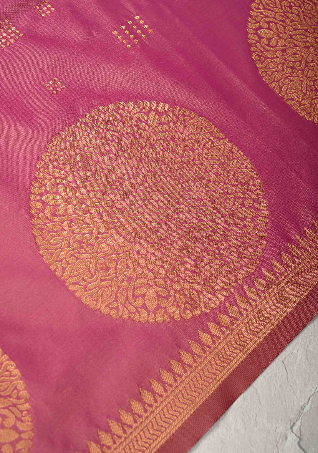 Mulberry Kanchi Semi Silk Saree with Zari Buttas and Mandala Motifs on Border