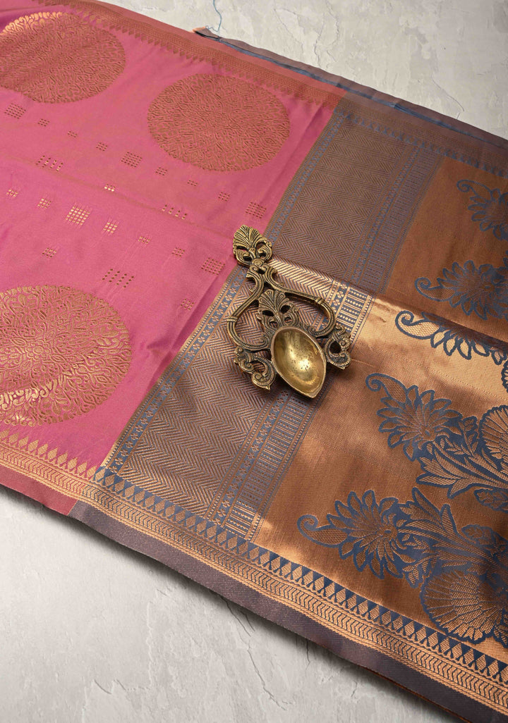Mulberry Kanchi Semi Silk Saree with Zari Buttas and Mandala Motifs on Border