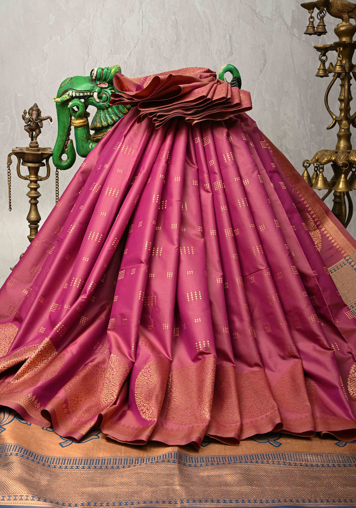 Mulberry Kanchi Semi Silk Saree with Zari Buttas and Mandala Motifs on Border