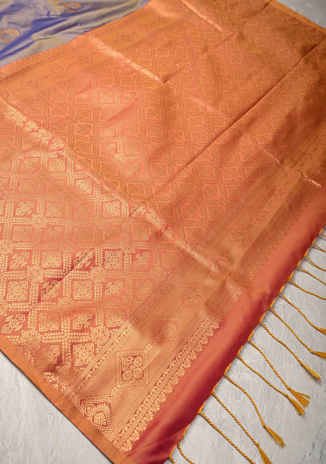 Purple Dual tone Kanchi Semi Silk Saree with Alfi Floral Buttas and Zari Border