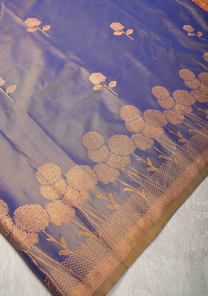 Purple Dual tone Kanchi Semi Silk Saree with Alfi Floral Buttas and Zari Border