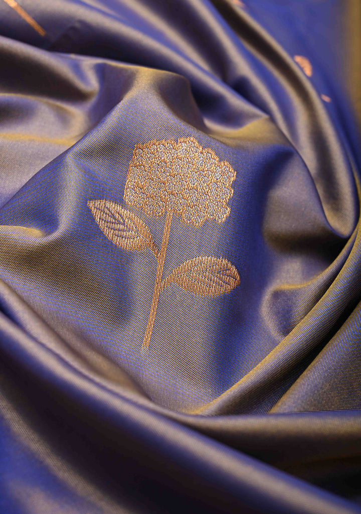 Purple Dual tone Kanchi Semi Silk Saree with Alfi Floral Buttas and Zari Border