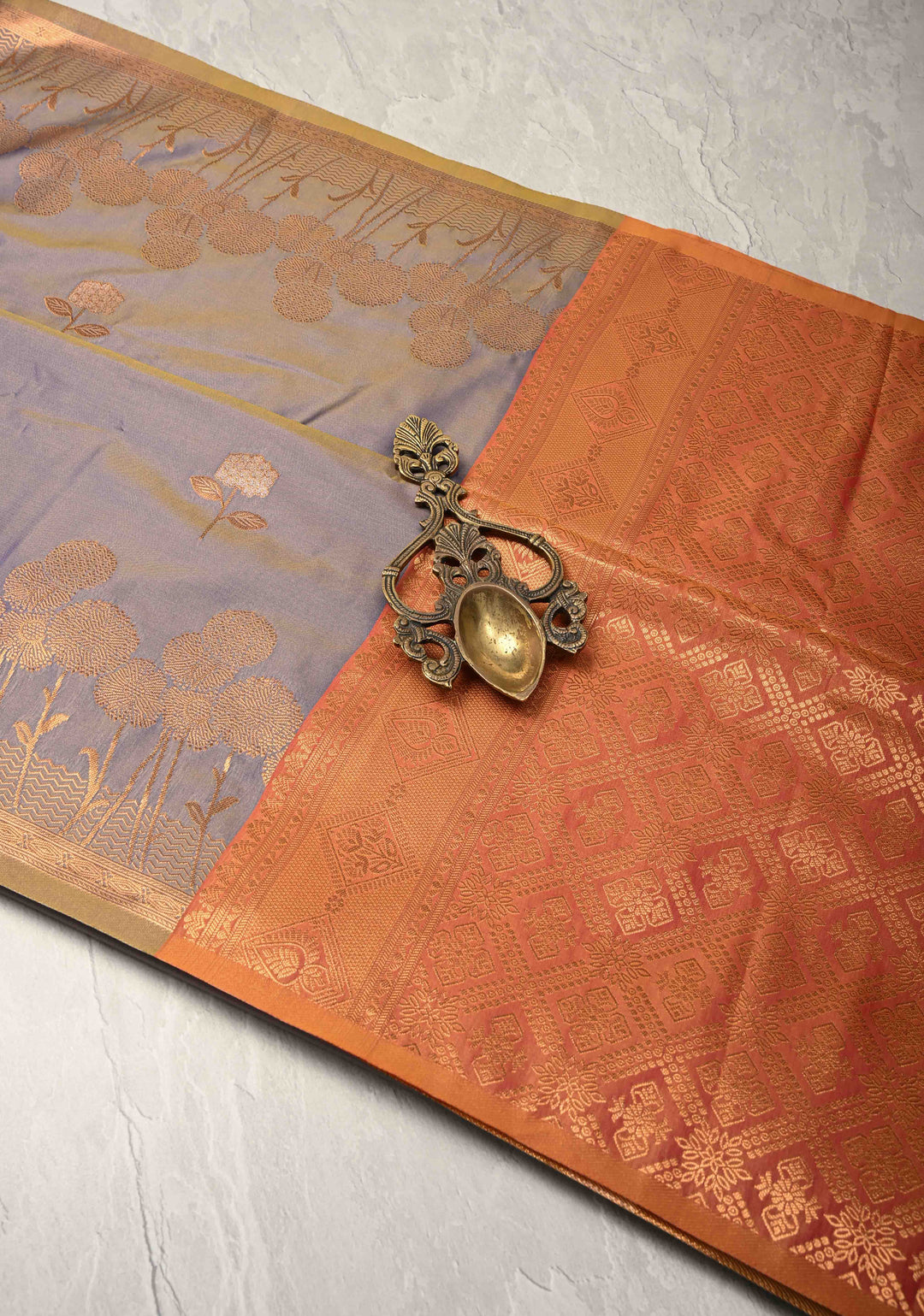 Purple Dual tone Kanchi Semi Silk Saree with Alfi Floral Buttas and Zari Border