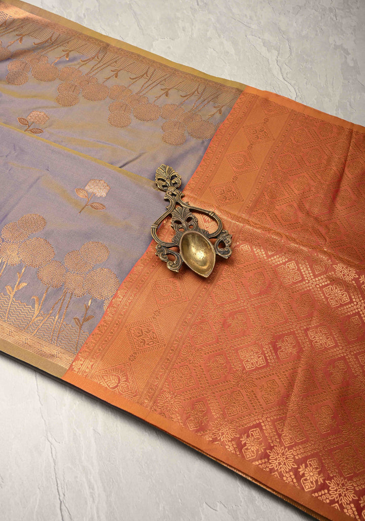 Purple Dual tone Kanchi Semi Silk Saree with Alfi Floral Buttas and Zari Border