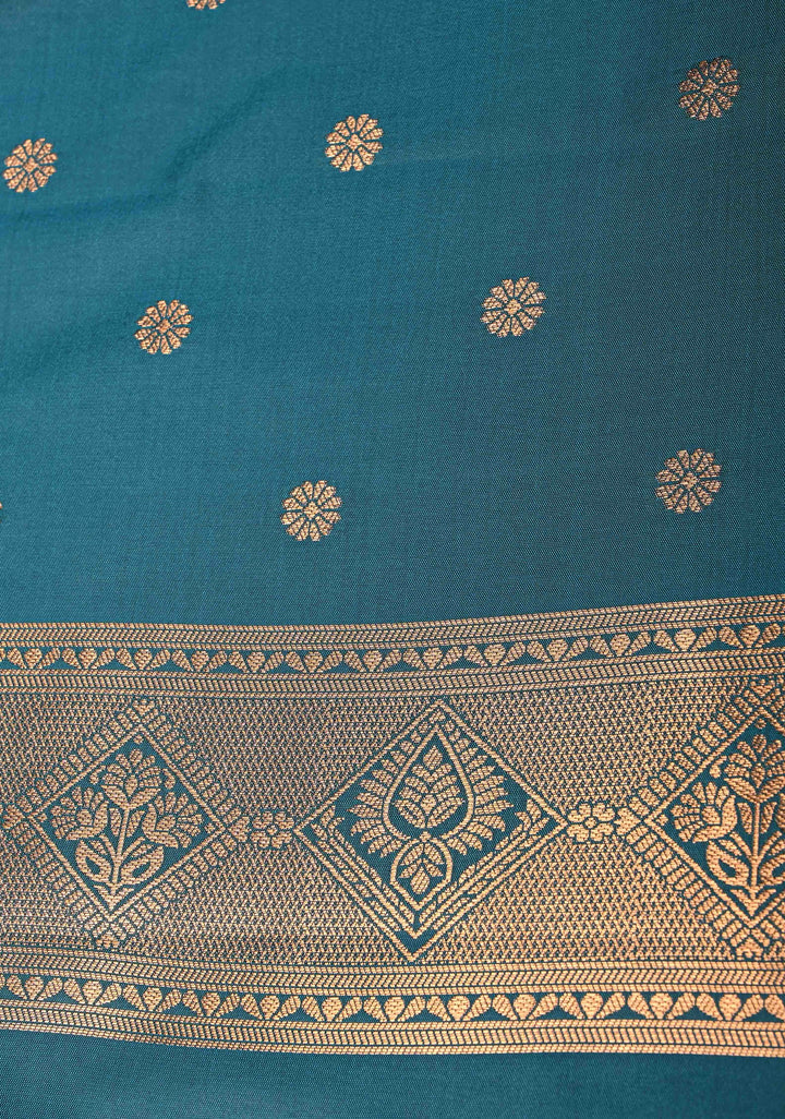 Cloudy Gray Kanchi Semi Silk Saree with Alfi Floral Buttas and Zari Border