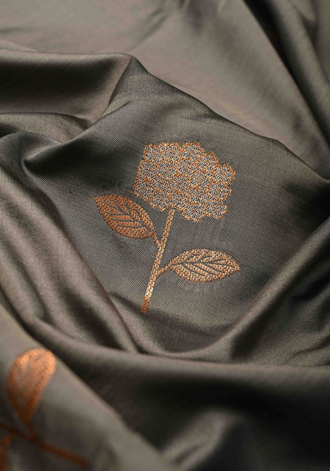 Cloudy Gray Kanchi Semi Silk Saree with Alfi Floral Buttas and Zari Border