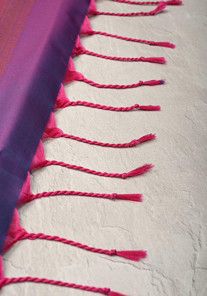 Fiery Rose Kanchi Semi Silk Saree with Alfi Floral Buttas and Zari Border