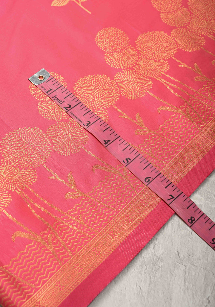 Fiery Rose Kanchi Semi Silk Saree with Alfi Floral Buttas and Zari Border
