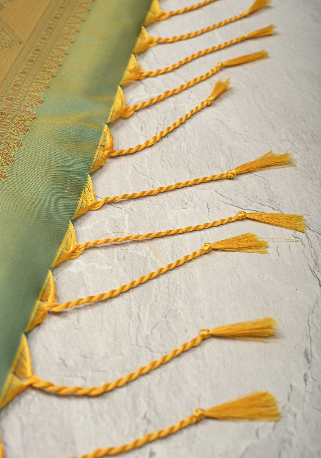 Methi Yellow Kanchi Semi Silk Saree with Alfi Floral Buttas and Zari Border