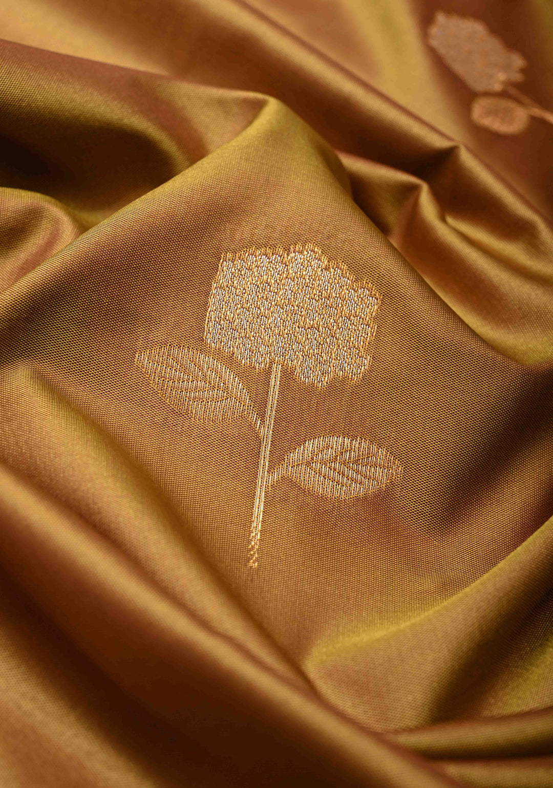 Methi Yellow Kanchi Semi Silk Saree with Alfi Floral Buttas and Zari Border