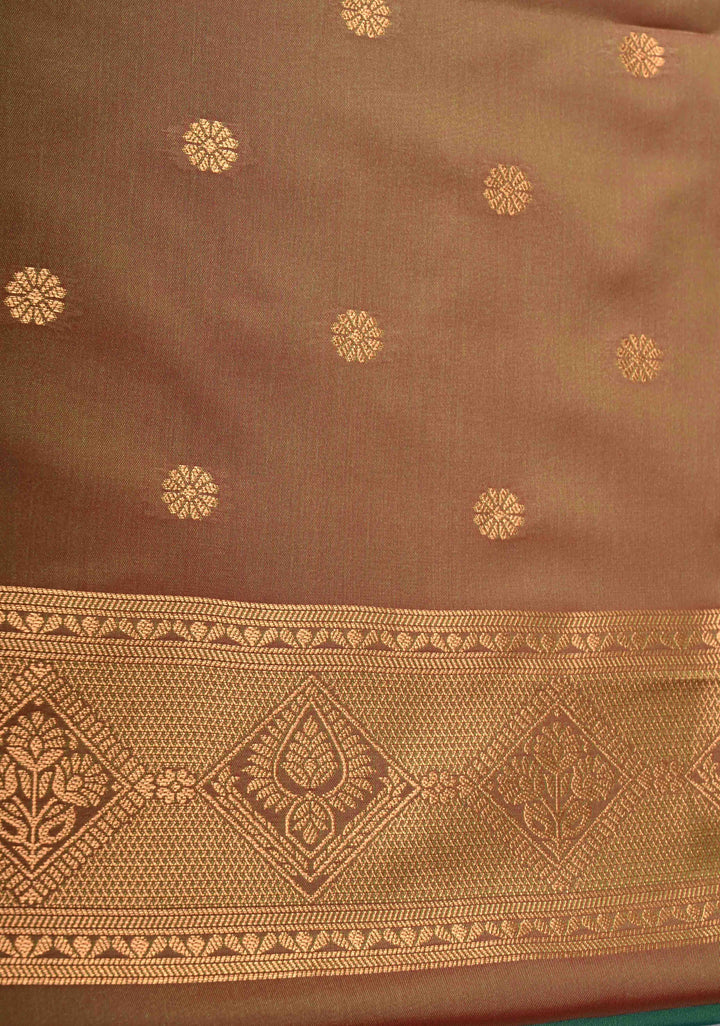 Green Dual tone Kanchi Semi Silk Saree with Alfi Floral Buttas and Zari Border