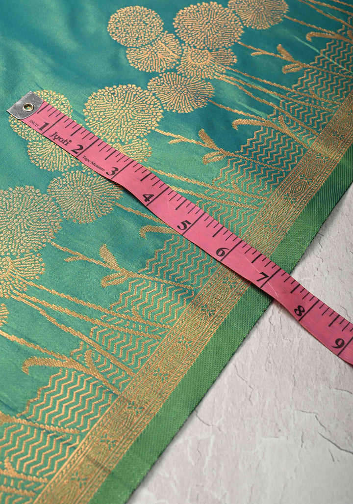 Green Dual tone Kanchi Semi Silk Saree with Alfi Floral Buttas and Zari Border