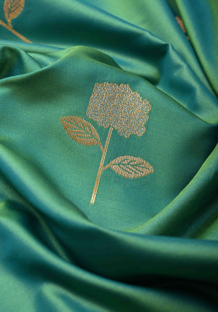 Green Dual tone Kanchi Semi Silk Saree with Alfi Floral Buttas and Zari Border