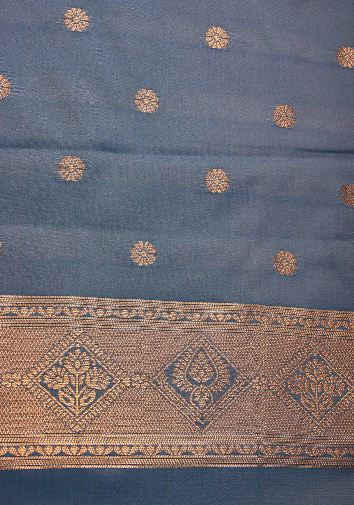Rose Pink Kanchi Semi Silk Saree with Alfi Floral Buttas and Zari Border