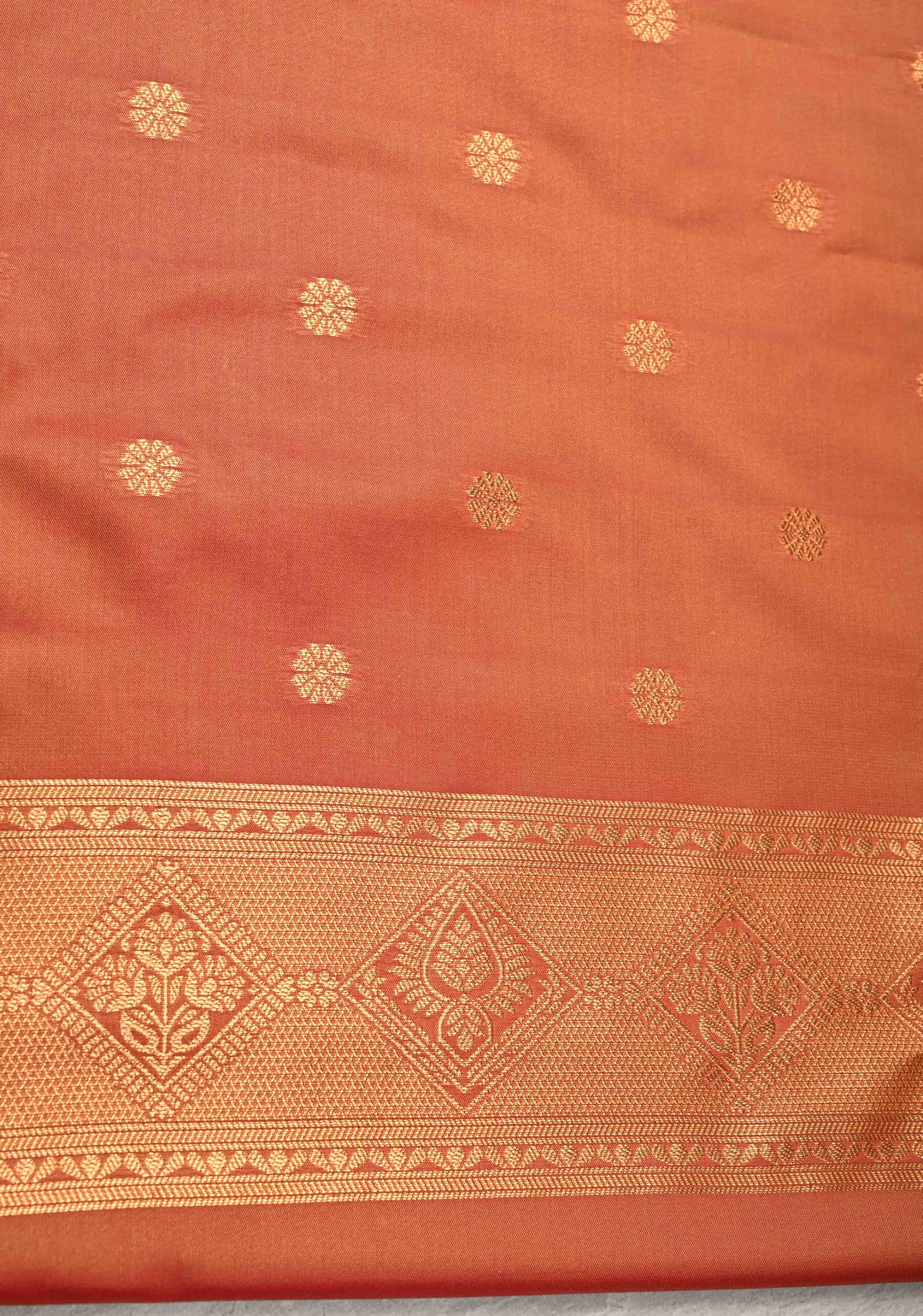Brown Dual tone Kanchi Semi Silk Saree with Alfi Floral Buttas and Zari Border