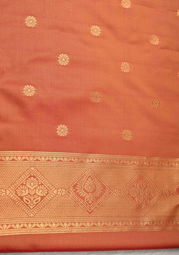Brown Dual tone Kanchi Semi Silk Saree with Alfi Floral Buttas and Zari Border