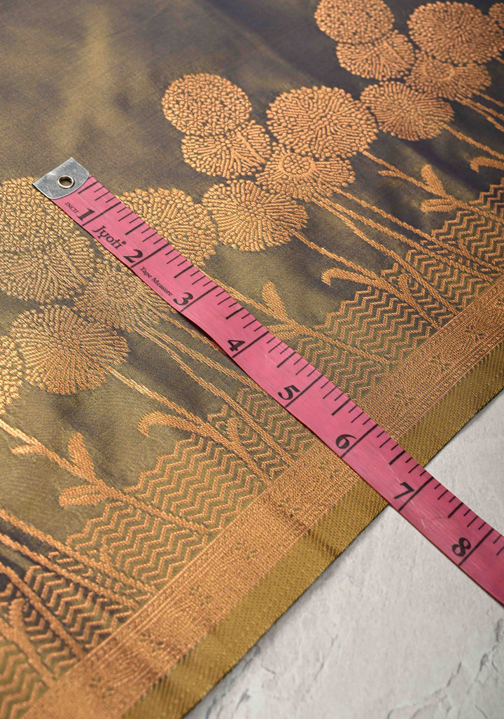 Brown Dual tone Kanchi Semi Silk Saree with Alfi Floral Buttas and Zari Border