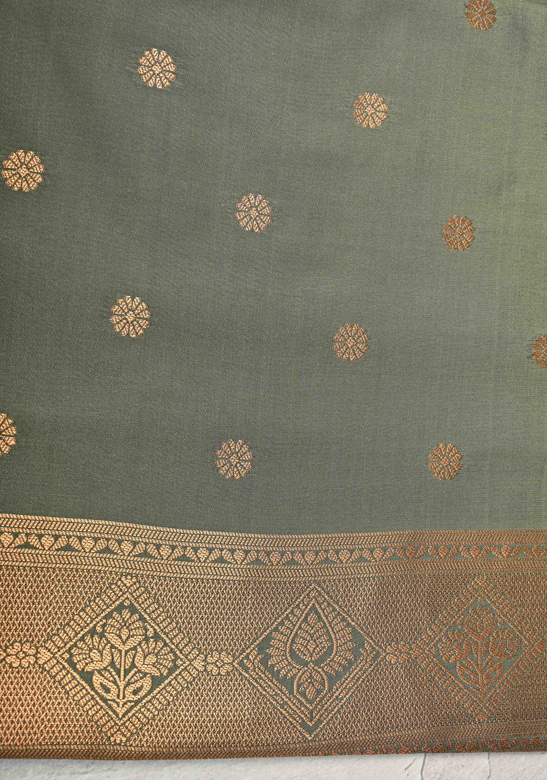 Turkish Rose Kanchi Semi Silk Saree with Alfi Floral Buttas and Zari Border
