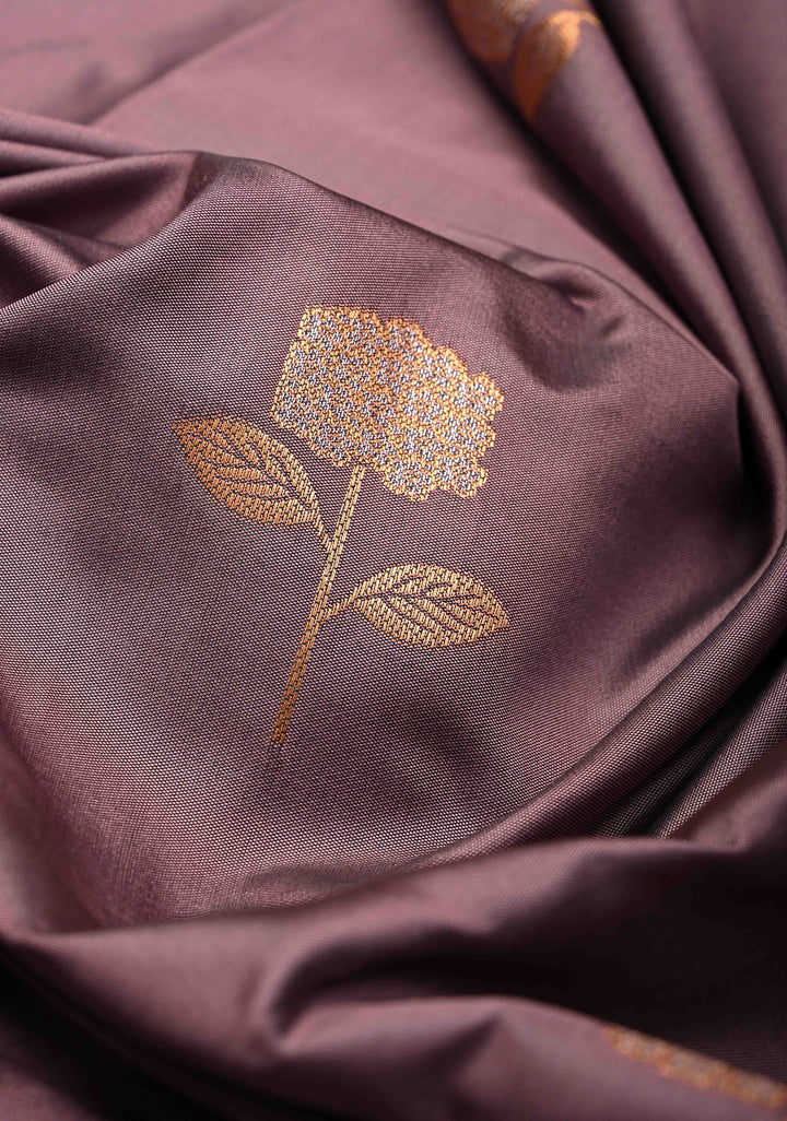 Turkish Rose Kanchi Semi Silk Saree with Alfi Floral Buttas and Zari Border