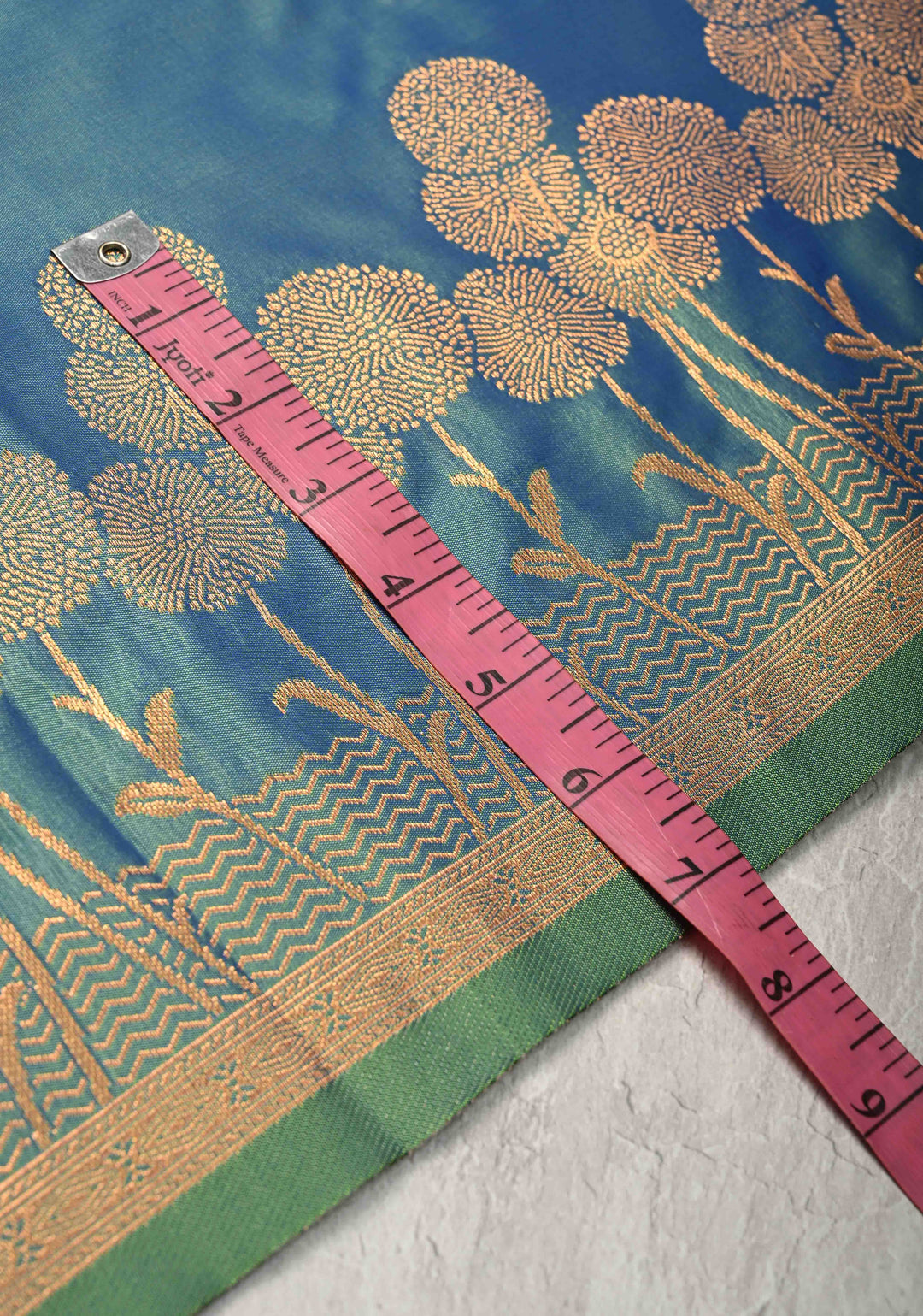 Peacock Blue Dual tone Kanchi Semi Silk Saree with Alfi Floral Buttas and Zari Border