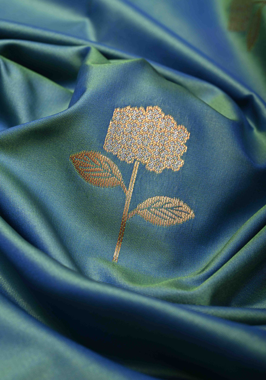 Peacock Blue Dual tone Kanchi Semi Silk Saree with Alfi Floral Buttas and Zari Border