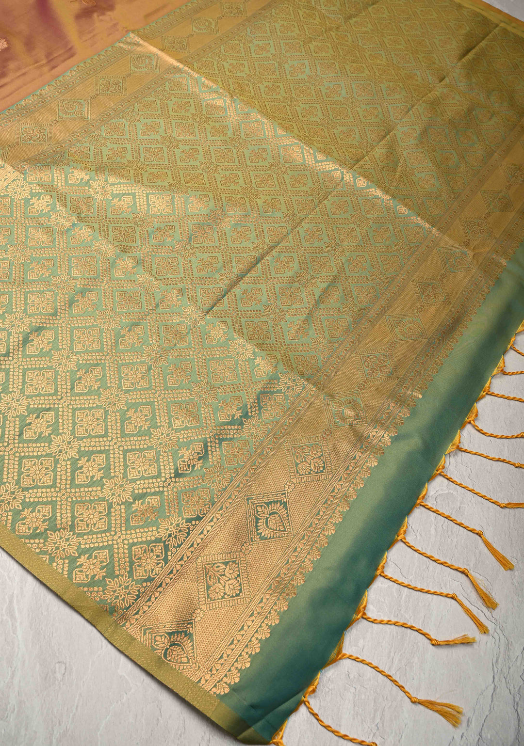 Camel Brown Dual tone Kanchi Semi Silk Saree with Alfi Floral Buttas and Zari Border