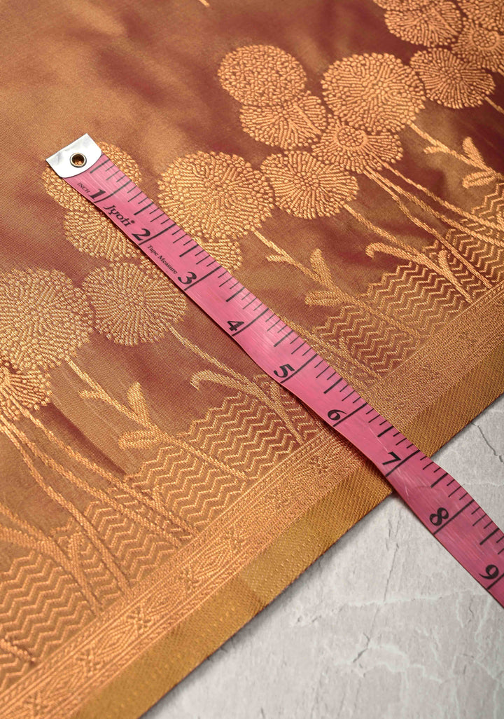 Camel Brown Dual tone Kanchi Semi Silk Saree with Alfi Floral Buttas and Zari Border