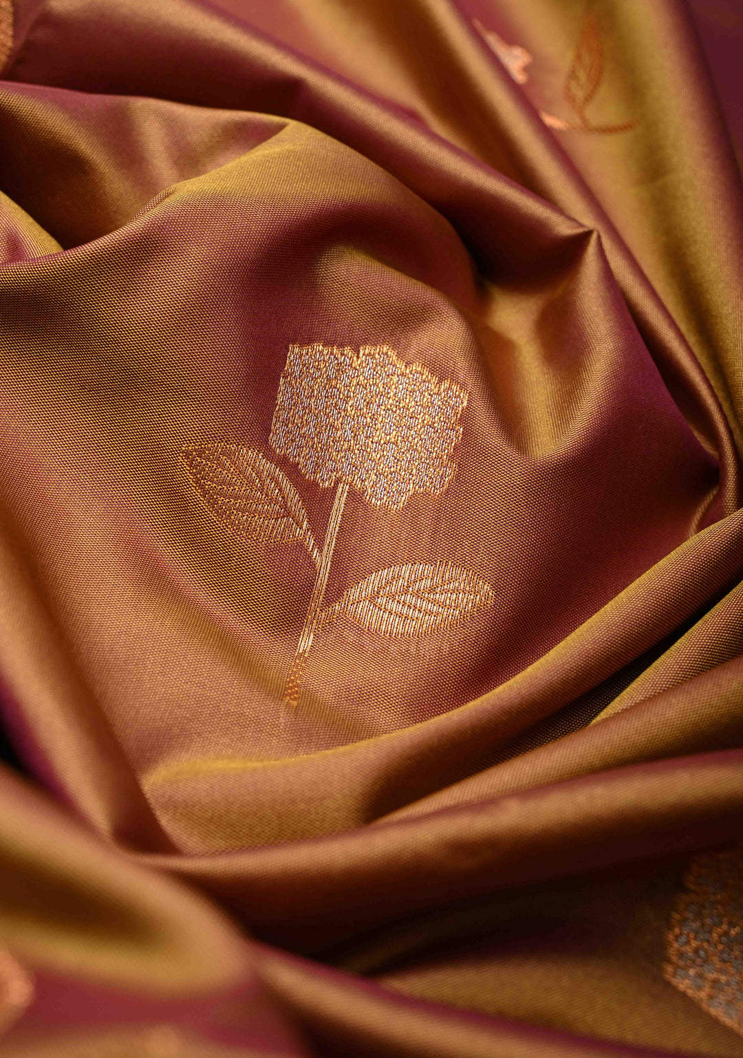 Camel Brown Dual tone Kanchi Semi Silk Saree with Alfi Floral Buttas and Zari Border