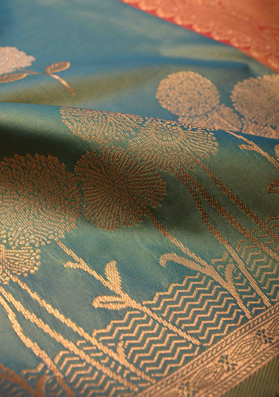 Blue Dual tone Kanchi Semi Silk Saree with Alfi Floral Buttas and Zari Border