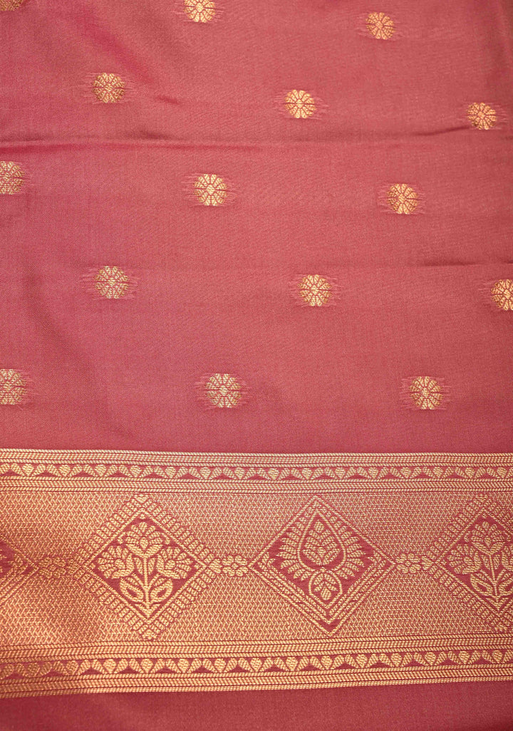 Coffee Brown Kanchi Semi Silk Saree with Alfi Floral Buttas and Zari Border