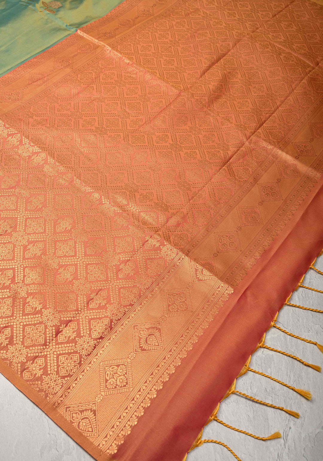 Green Dual tone Kanchi Semi Silk Saree with Alfi Floral Buttas and Zari Border