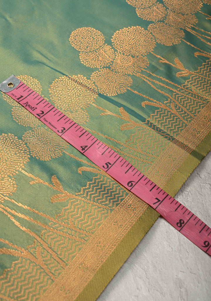 Green Dual tone Kanchi Semi Silk Saree with Alfi Floral Buttas and Zari Border