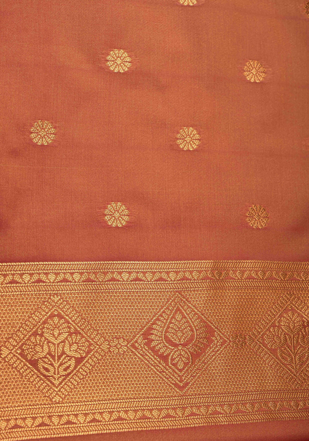 Henna Green Kanchi Semi Silk Saree with Alfi Floral Buttas and Zari Border