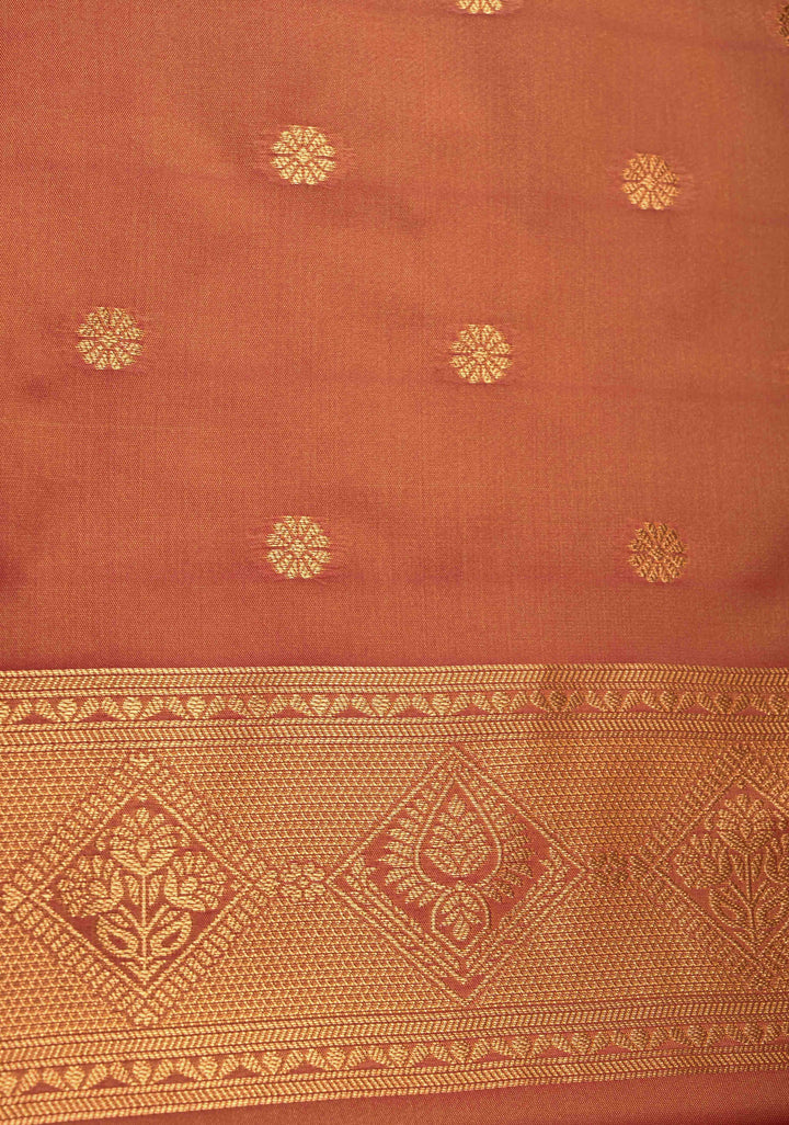 Henna Green Kanchi Semi Silk Saree with Alfi Floral Buttas and Zari Border
