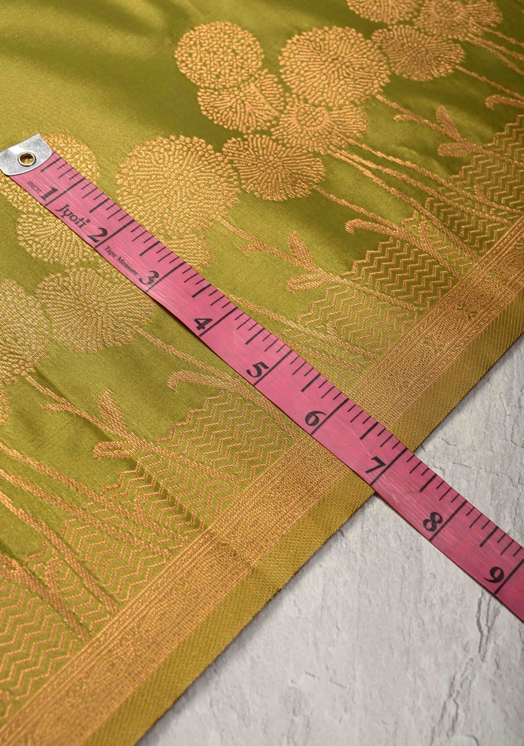 Henna Green Kanchi Semi Silk Saree with Alfi Floral Buttas and Zari Border