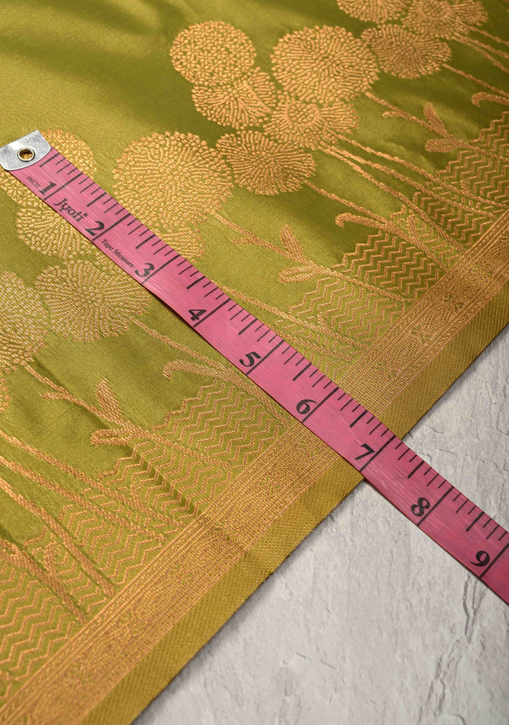 Henna Green Kanchi Semi Silk Saree with Alfi Floral Buttas and Zari Border
