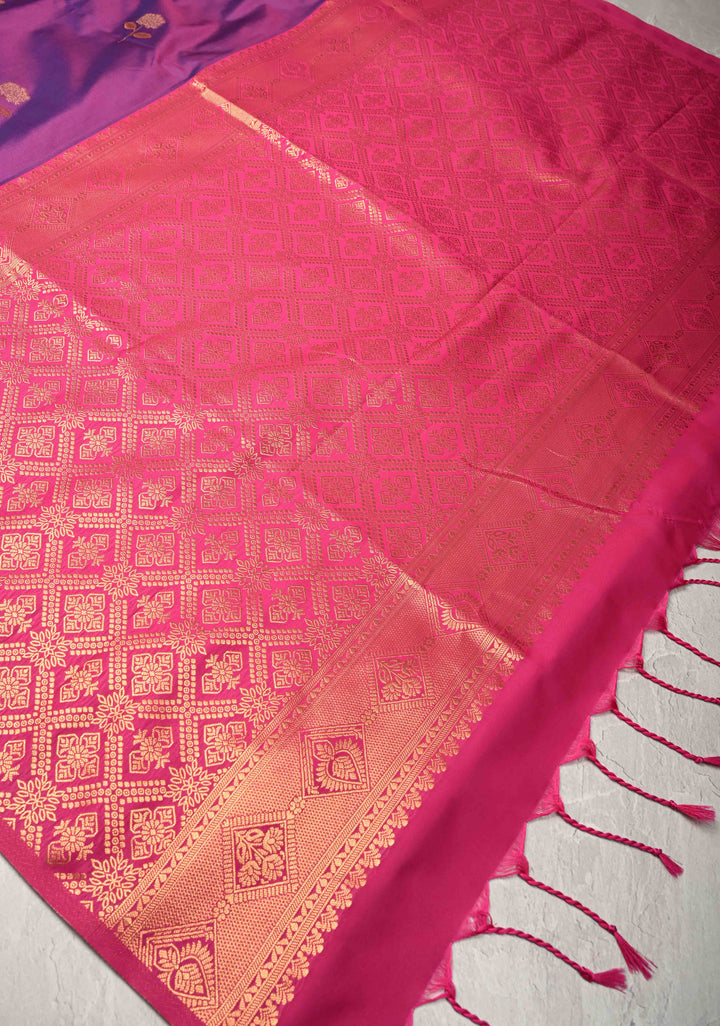 Purple Dual tone Kanchi Semi Silk Saree with Alfi Floral Buttas and Zari Border