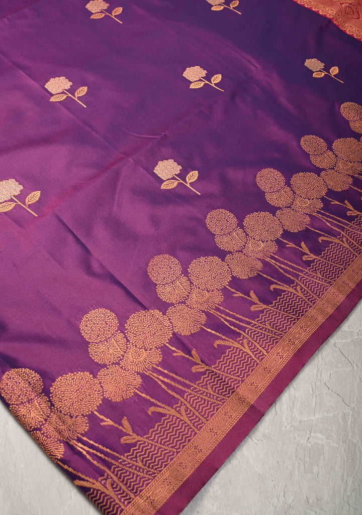 Purple Dual tone Kanchi Semi Silk Saree with Alfi Floral Buttas and Zari Border