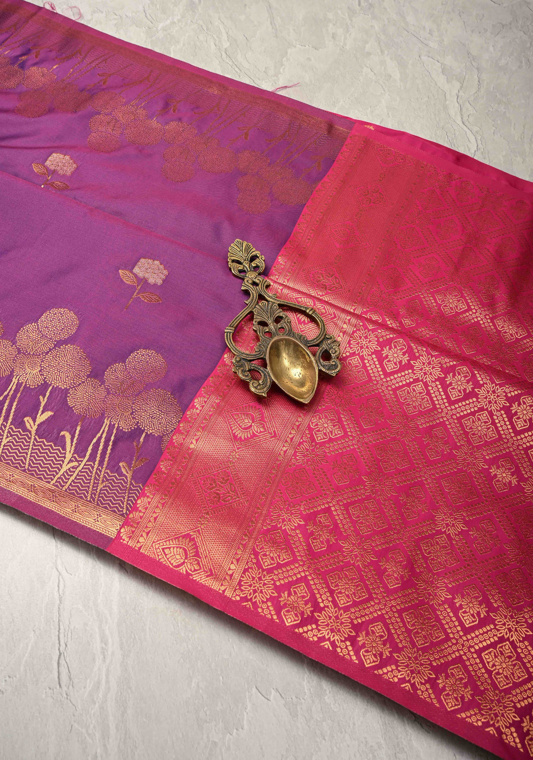Purple Dual tone Kanchi Semi Silk Saree with Alfi Floral Buttas and Zari Border