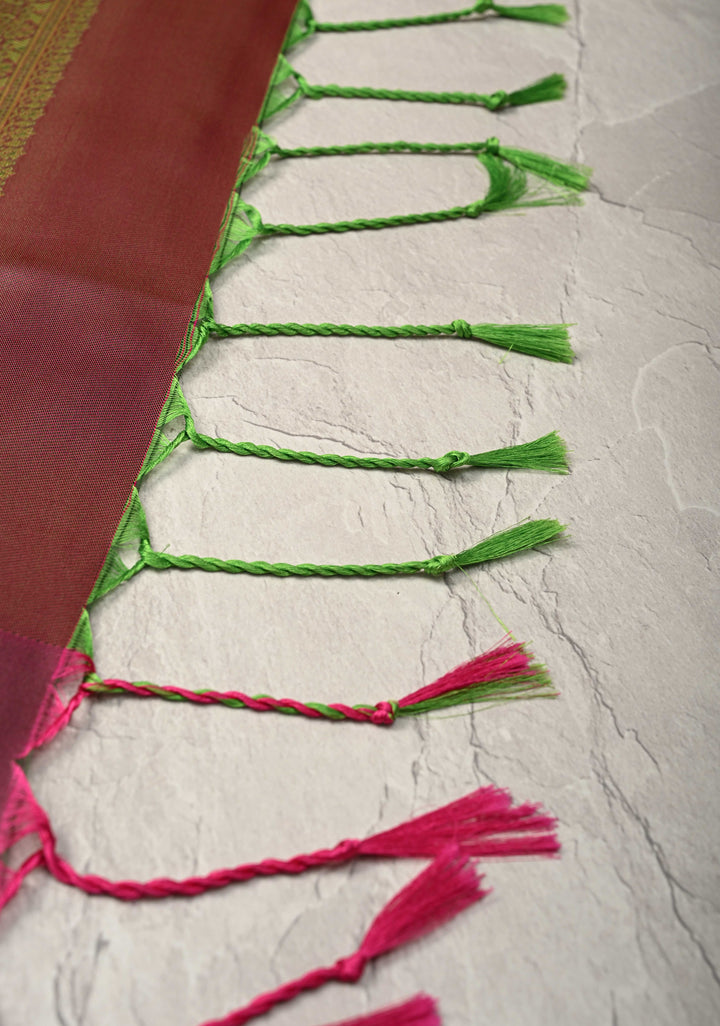 Green Kanchi Semi Silk Saree with Zari Buttas and Zari Border
